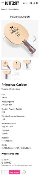 Butterfly Primorac-carbon lackad rätt