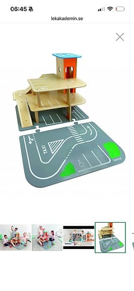 Xxl trä parkeringshus bilbana leksaksgarage Montessori lekakademin bilbana