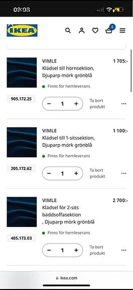 Ny klädsel till Vimle soffa. En blå sammet och en beige