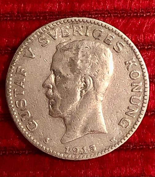 Sverige 1 Krona 1915 Silvermynt Gustav V