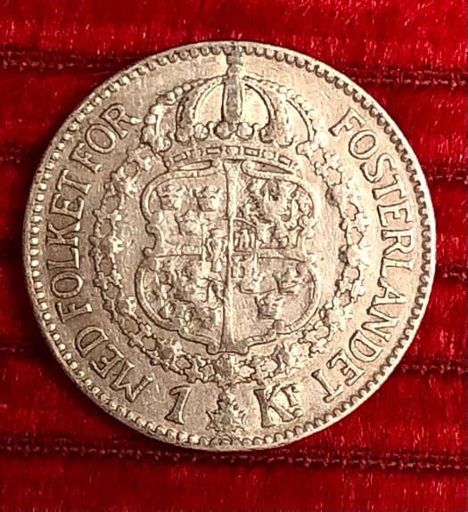 Sverige 1 Krona 1915 Silvermynt Gustav V