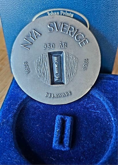 Medalj >111 g i silver Johan Printz, Nya Sverige 350 år 110/1500