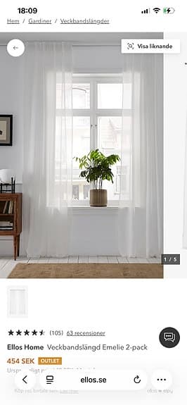 Vita gardiner Ellos Home veckbandslängd Emelie 2-pack