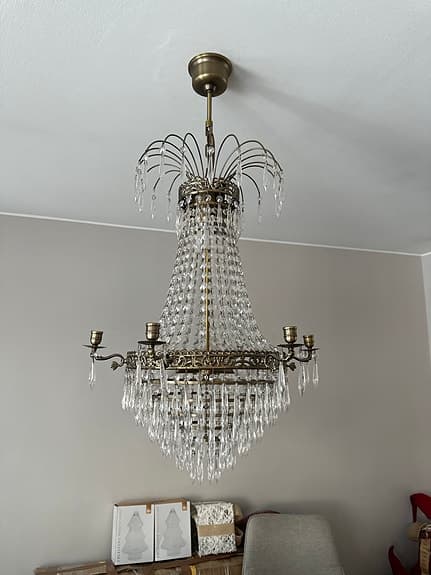 Empire Kristallkrona 6-Armad Antikmässing