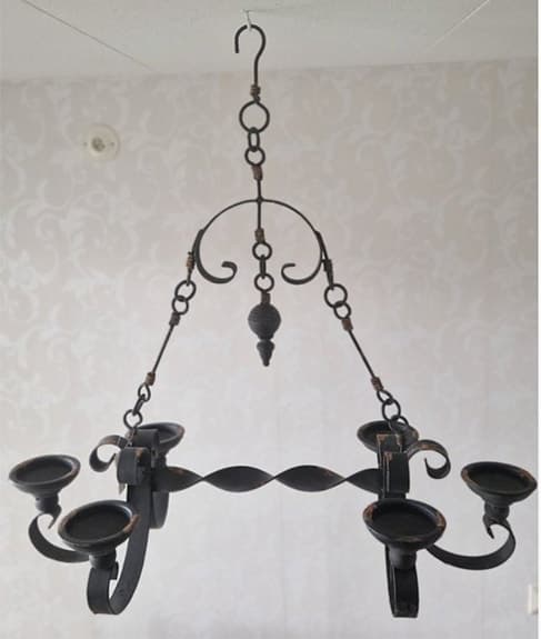 Takkrona taklampa smide till 6 blockljus