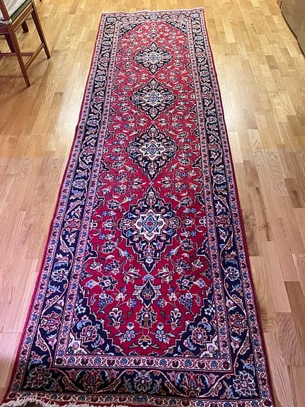 IKEA - Matta, kort lugg, röd blommönster/handgjord - gångmatta