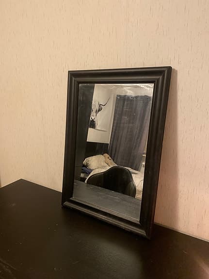 spegel med svart ram