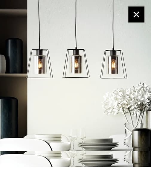 Taklampa med tre ljuskällor svart metall och glas