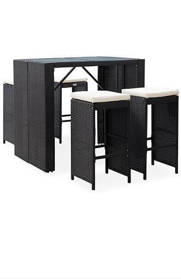 Barbordset 5-del Rattanmöbel Svart