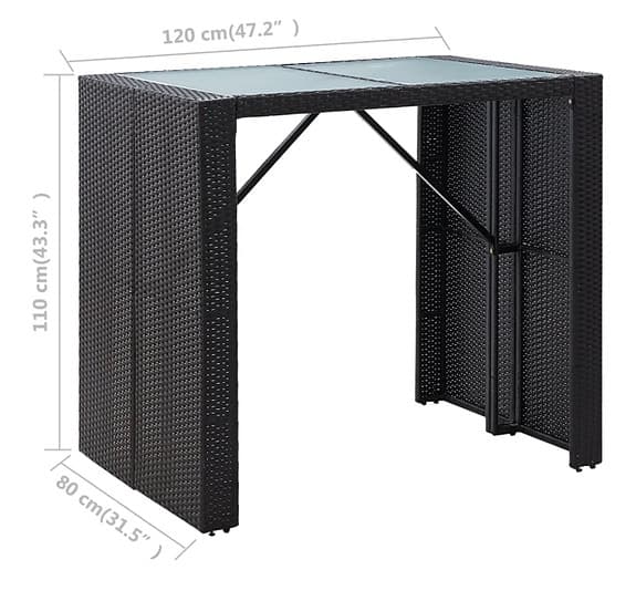 Barbordset 5-del Rattanmöbel Svart