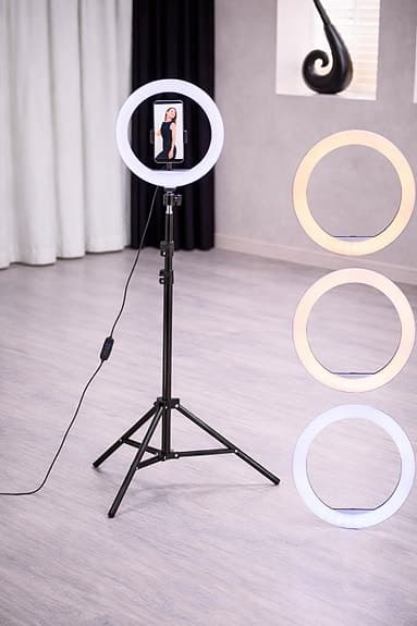 Ring light med stativ & mobilhållare – ny i kartong