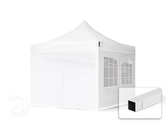 Paviljongtält 3x3 m vitt med fönster och väggar, nyskick