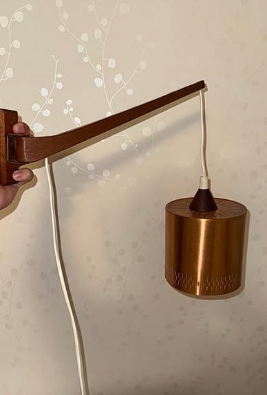 VÄGGLAMPA / Teak och Koppar / 1970-tal