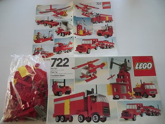 lego 722 originalförpackning 1979 komplett helikopter väghyvel lyftkran jeep