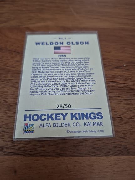 209/ Nr 4 Weldon Olson Alfa Hockey Kings 50 exare Nyskick Samlarobjekt