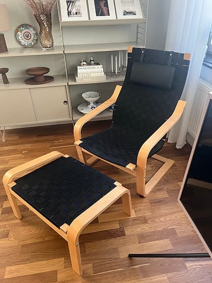 Noborn Nakamura design fåtölj med fotpall "Poäng", IKEA, 1999