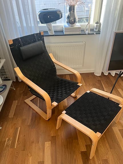 Noborn Nakamura design fåtölj med fotpall "Poäng", IKEA, 1999