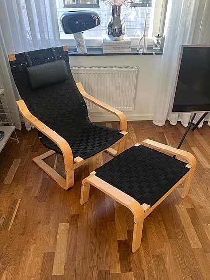 Noborn Nakamura design fåtölj med fotpall "Poäng", IKEA, 1999