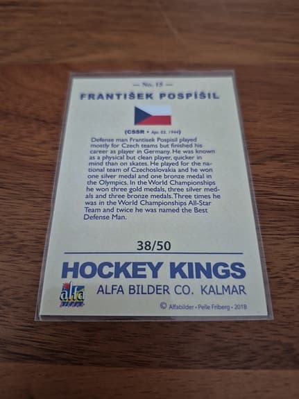 204/ Nr 15 F. Pospisil Alfa Hockey Kings 50 ex Nyskick Samlarobjekt