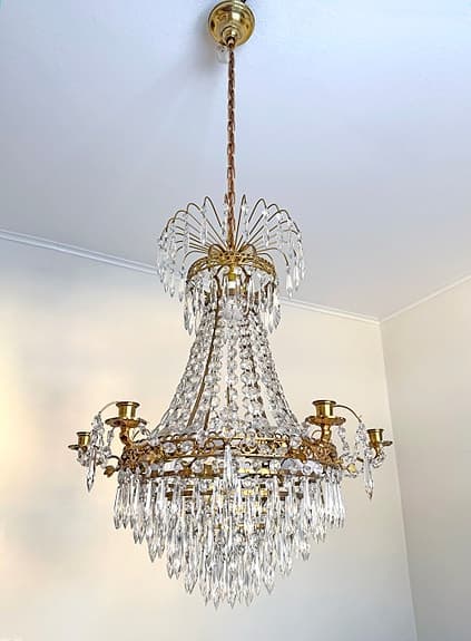 Pampig stor gammal kristallkrona/ljuskrona/takkrona i mässing - 1900-tal