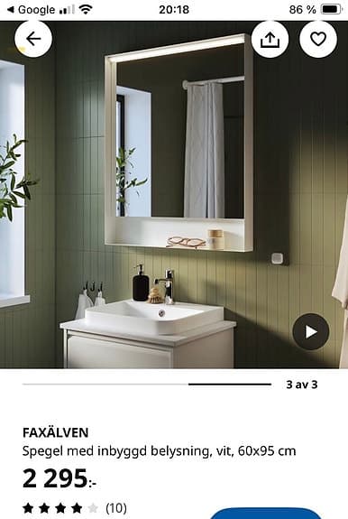 Faxälven spegel med belysning