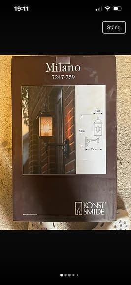 Konstsmide Utomhusvägglampa svart metall 26 cm