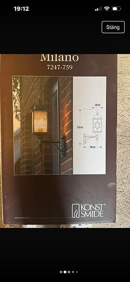 Konstsmide Utomhusvägglampa svart metall 26 cm