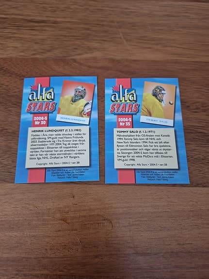 224/ 4 st Målvakter Alfa Hockey Stars 
Lundqvist,Tellqvist,Hedberg,Salo

2004-5