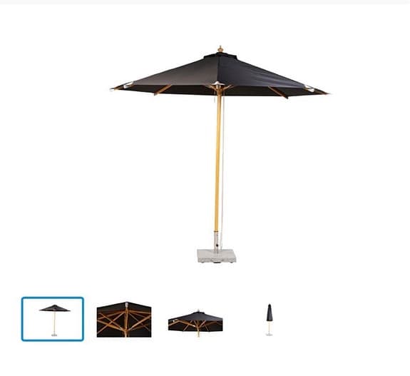 Ny Naxos parasoll Ø300 cm – oöppnad i kartong – 1400 kr