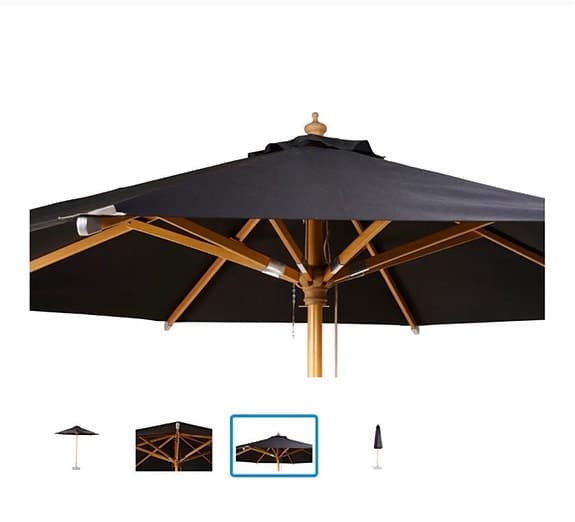 Ny Naxos parasoll Ø300 cm – oöppnad i kartong – 1400 kr