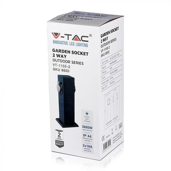 V-TAC Trädgårdsstolpe 2 uttag - 3 st.