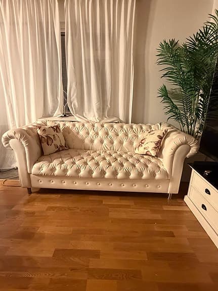 Soffa 3 sits + 2 fåtöljer vitt konstläder
