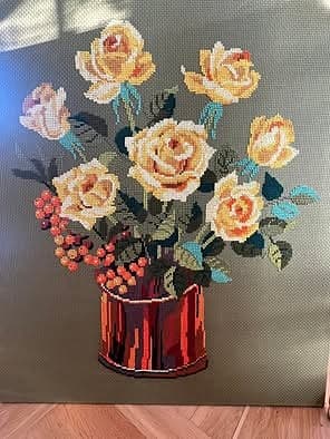 Stor dekorativ broderad tavla, Vintage, Nostalgi, Kanonskick!