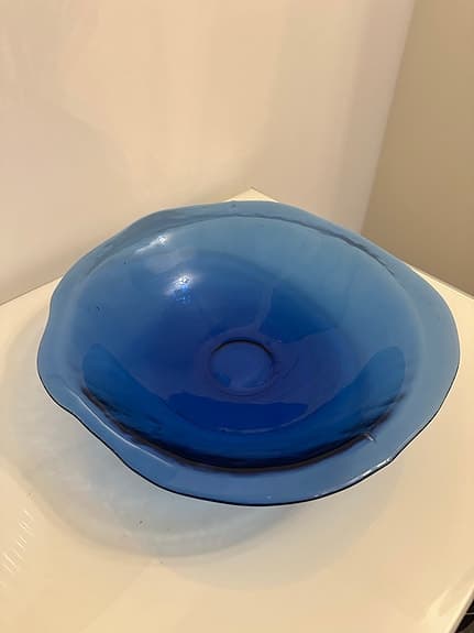 Blå glasskål / uppläggningsfat i glas