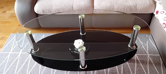 Soffbord James, ovalt/glasskiva/svart, H 47/B 110cm/D 60 cm