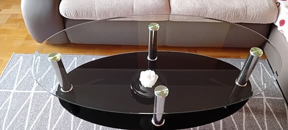 Soffbord James, ovalt/glasskiva/svart, H 47/B 110cm/D 60 cm