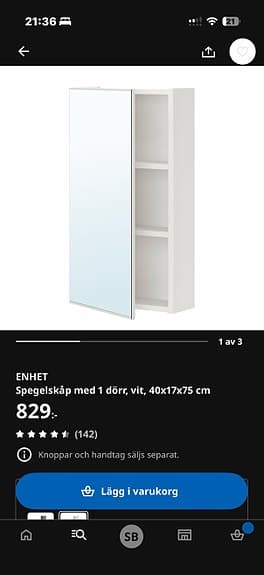 IKEA ENHET Spegelskåp vit 40x17x75 cm