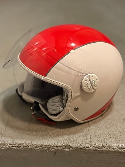 GDM Italiensk Classic Motorcykelhjälm Röd och Vit (Barnhjälm)