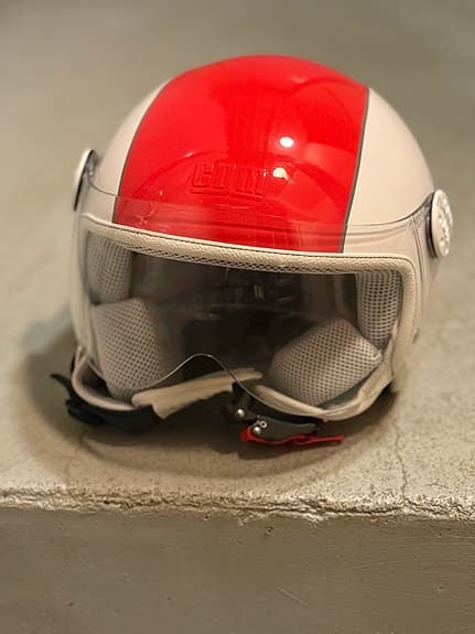 GDM Italiensk Classic Motorcykelhjälm Röd och Vit (Barnhjälm)