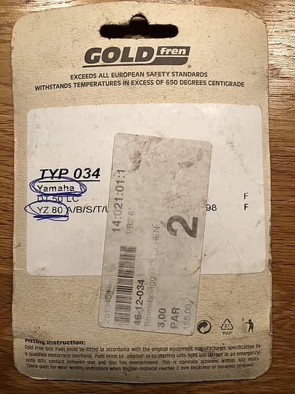 YZ85 tillbehör broms/kopplings-grepp, bromsklossar mm