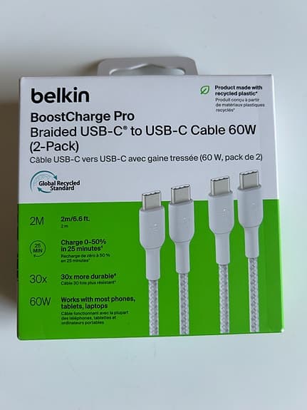Apple original laddare USB-C 20W + Belkin USB-C kabel 2m