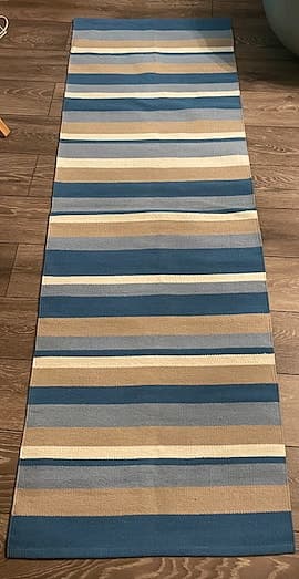 Matta i bomull blårandig 70x200 cm