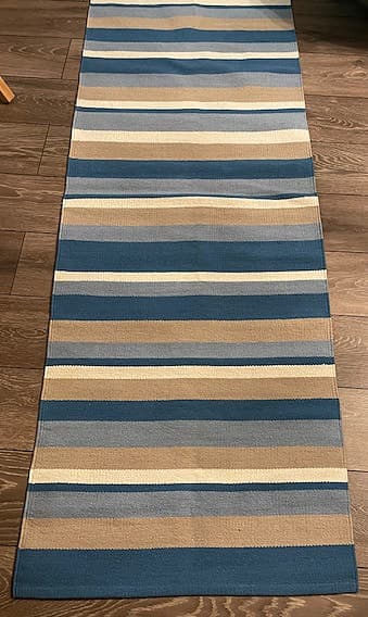 Matta i bomull blårandig 70x200 cm