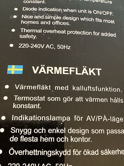 Eligent Värmefläkt med termostat och kalluftsfuntion