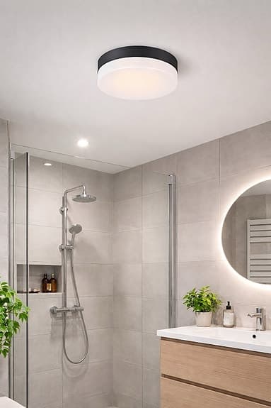 Badrumslampa Markslöjd DEMAN 22 cm – svart/vit, IP44