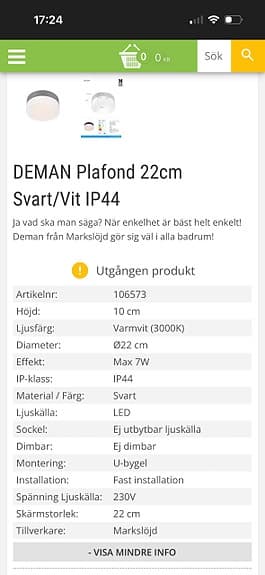 Badrumslampa Markslöjd DEMAN 22 cm – svart/vit, IP44