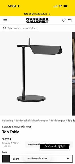 FLOS TAB SKRIVBORDSLAMPA OÖPPNAD SVART