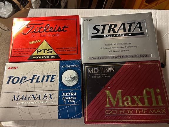 Oanvända Premium/TOUR-bollar. Maxfli MD Hi-Spin, Titleist PTS Wound