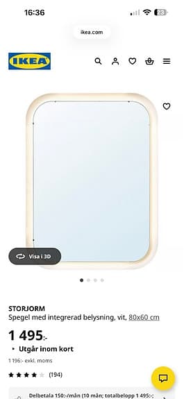 IKEA Spegel med belysning