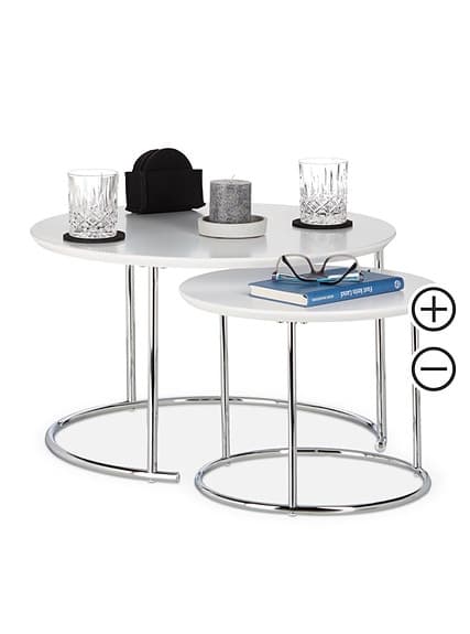 Relaxdays soffbord/sidobord 2-pack – vit/krom (Ø60 + Ø40)